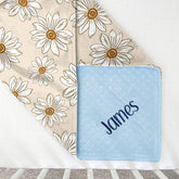 Lofaris Beige Daisy Flower Embroidered Minky Baby Blanket
